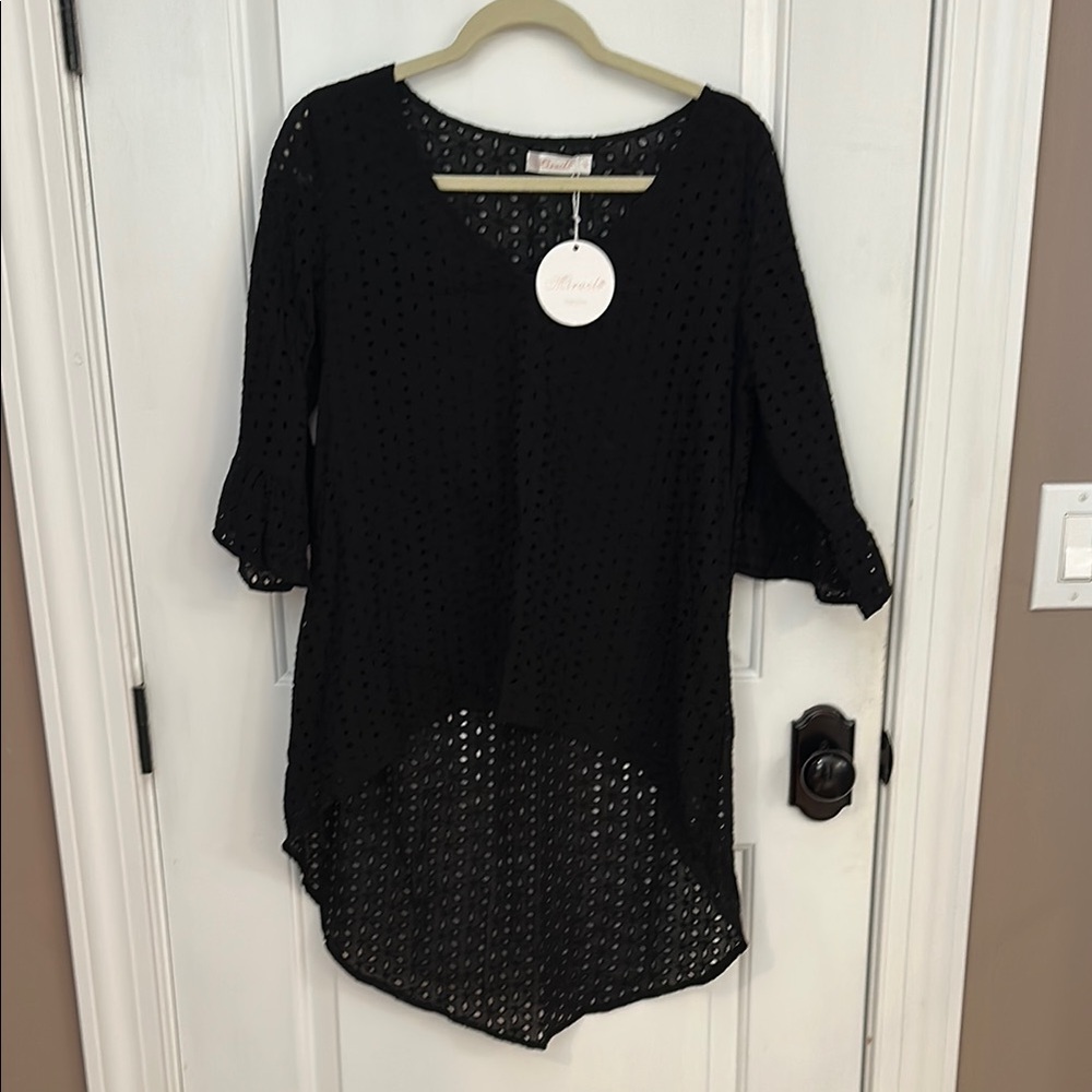 Miracle Black Asymmetrical 3/4 Sleeve Tunic
